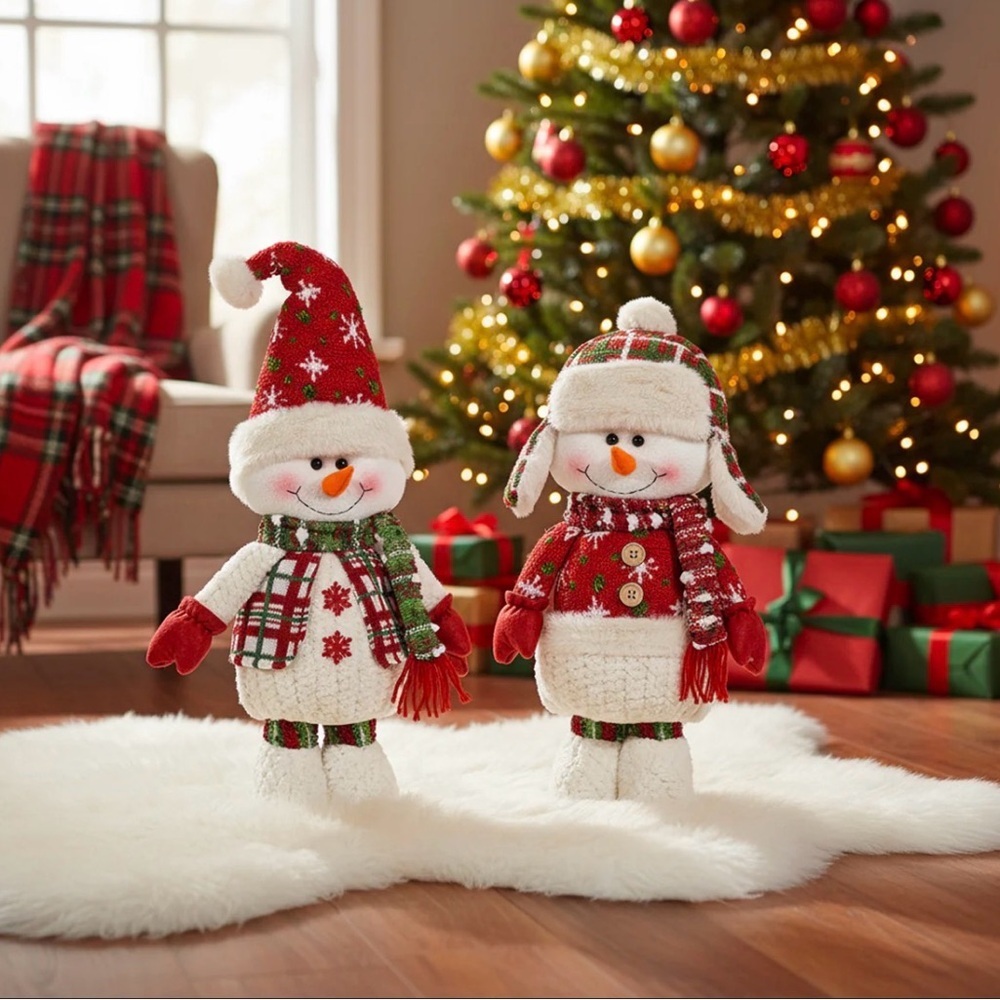 Festive Snowman Holiday Decor Set - Red and White